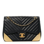 Calfskin Chevron Quilted Mini Rock The Corner Flap Black
