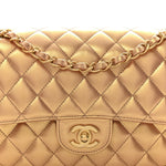 Metallic Lambskin Quilted Medium Double Flap Golden