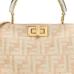 Chenille Suede Metal FF Small Peekaboo I SEE U Satchel Beige White