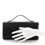 Lambskin Chevron Quilted Top Handle Envelope Clutch Black