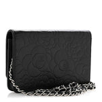 Lambskin Camellia Embossed Wallet On Chain WOC Black