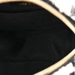 Tweed Quilted Round Clutch With Chain Black Ecru White
