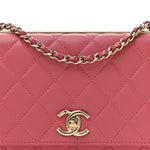 Lambskin Quilted Trendy CC Wallet On Chain WOC Bright Pink
