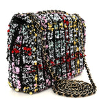 Tweed Sequin Small Single Flap Black Red Multicolor