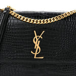 Calfskin Crocodile Embossed Large Monogram Sunset Black