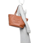 Grained Calfskin Triomphe Medium Cabas Anais Tan