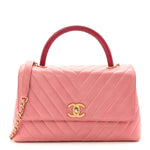 Calfskin Lizard Chevron Quilted Small Coco Handle Flap Pink