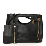 Pebbled Calfskin Alix Padlock Foldover Bag Black