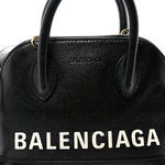 Signature Grained Calfskin Logo XXS Ville Top Handle Bag Black White