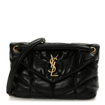 Lambskin Quilted Small Loulou Puffer Monogram Chain Satchel Black
