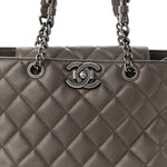 Metallic Goatskin Quilted Large City Rock Shopping Bag Silver