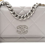 Lambskin Quilted Chanel 19 Wallet On Chain WOC Grey