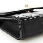Lambskin Quilted Trendy CC Card Holder On Chain Black