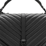 Sheepskin Matelasse Chevron Monogram Monochrome Large College Satchel Black