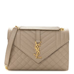 Grain De Poudre Textured Mixed Matelasse Medium Triquilt Monogram Satchel Dark Beige