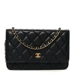 Caviar Quilted Wallet on Chain WOC Black