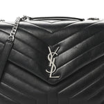 Calfskin Y Quilted Monogram Medium Loulou Chain Satchel Black