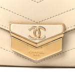Calfskin Chevron Quilted Small Medal Flap White
