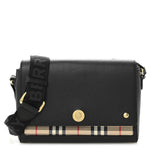 Coated Canvas Calfskin Vintage Check Medium Note Crossbody Bag Black