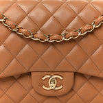 Lambskin Quilted Jumbo Double Flap Dark Beige