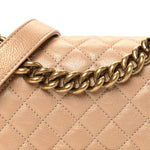 Pearl Calfskin Quilted Small Boy Flap Gold