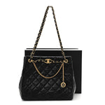 Shiny Calfskin Quilted Fancy Jewel Tote Bag Black
