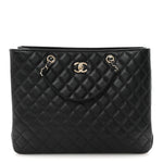 Caviar Quilted Large Shopping Tote Black