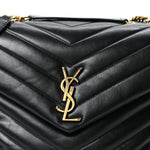 Calfskin Y Quilted Monogram Medium Loulou Chain Satchel Black