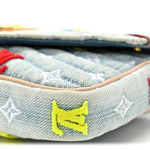 Embroidered Monogram Denim New Wave Chain Pochette Blue