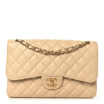 Caviar Quilted Jumbo Double Flap Beige Clair