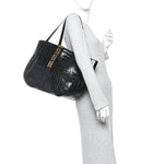 Calfskin Crocodile Embossed Greca Goddess Tote Bag Black