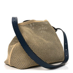 Raffia Woven Vitello King Soft Large Hobo Natural Beige Blue