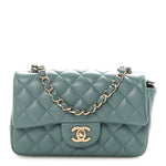 Lambskin Quilted Mini Rectangular Flap Green