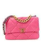 Goatskin Quilted Large Chanel 19 Flap Neon Pink