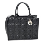 Calfskin Macro Cannage Medium Book Tote Black