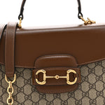 GG Supreme Monogram Calfskin Medium Horsebit 1955 Top Handle Bag Beige Ebony Brown Sugar