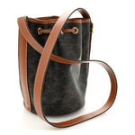 Triomphe Canvas Calfskin Small Drawstring Bucket Bag Tan