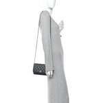 Iridescent Caviar Quilted Wallet on Chain WOC Dark Blue