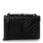 Grain De Poudre Textured Mixed Matelasse Triquilt Medium Monogram Monochrome Satchel Black