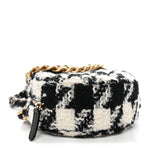 Wool Tweed Lambskin Quilted Chanel 19 Round Clutch With Chain and Coin Purse Black White
