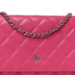 Lambskin Quilted Wallet On Chain WOC Dark Pink