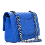 Lambskin Quilted Medium Double Flap Blue