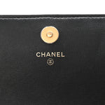 Calfskin Quilted Front Logo Enchained Clutch Black