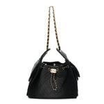 Washed Denim Quilted Small Chanel 25 Handbag Black