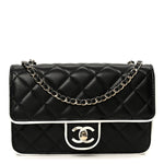 Lambskin Quilted Resin CC Mini Flap Bag Black White