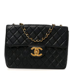 Lambskin Quilted XL Jumbo Single Flap Black