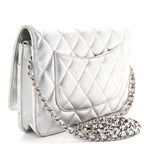 Metallic Lambskin Quilted Wallet On Chain WOC Silver