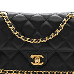 Caviar Quilted Camellia Chain Around Flap Black
