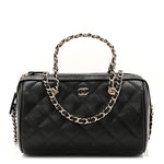 Caviar Quilted Barrel Clutch With Chain Black