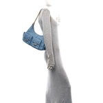 Washed Denim Quilted Large Trendy Pockets Hobo Blue